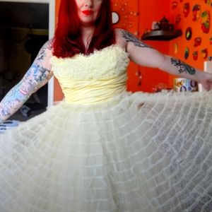 Unique Vintage Yellow 50s Party Dress VLV